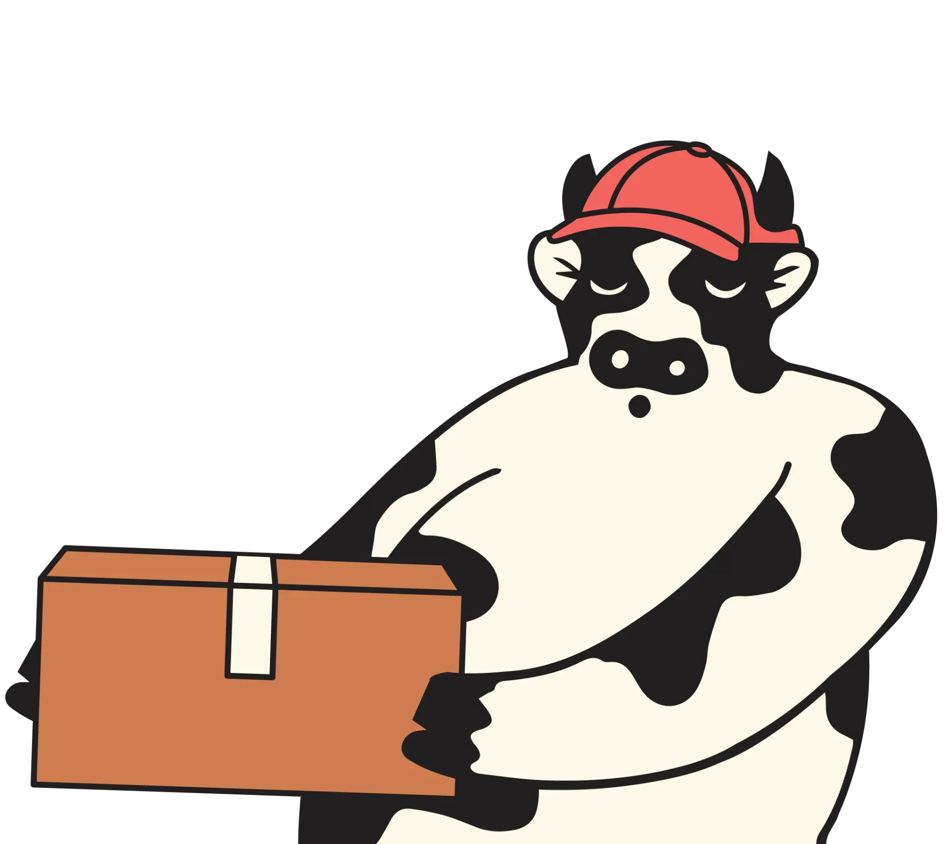 Cartoon cow delivering a parcel